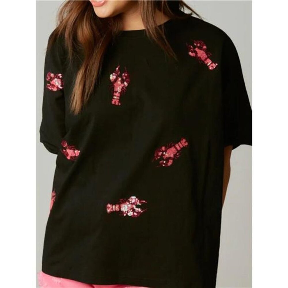 Sequin Lobster Round Neck T-Shirt